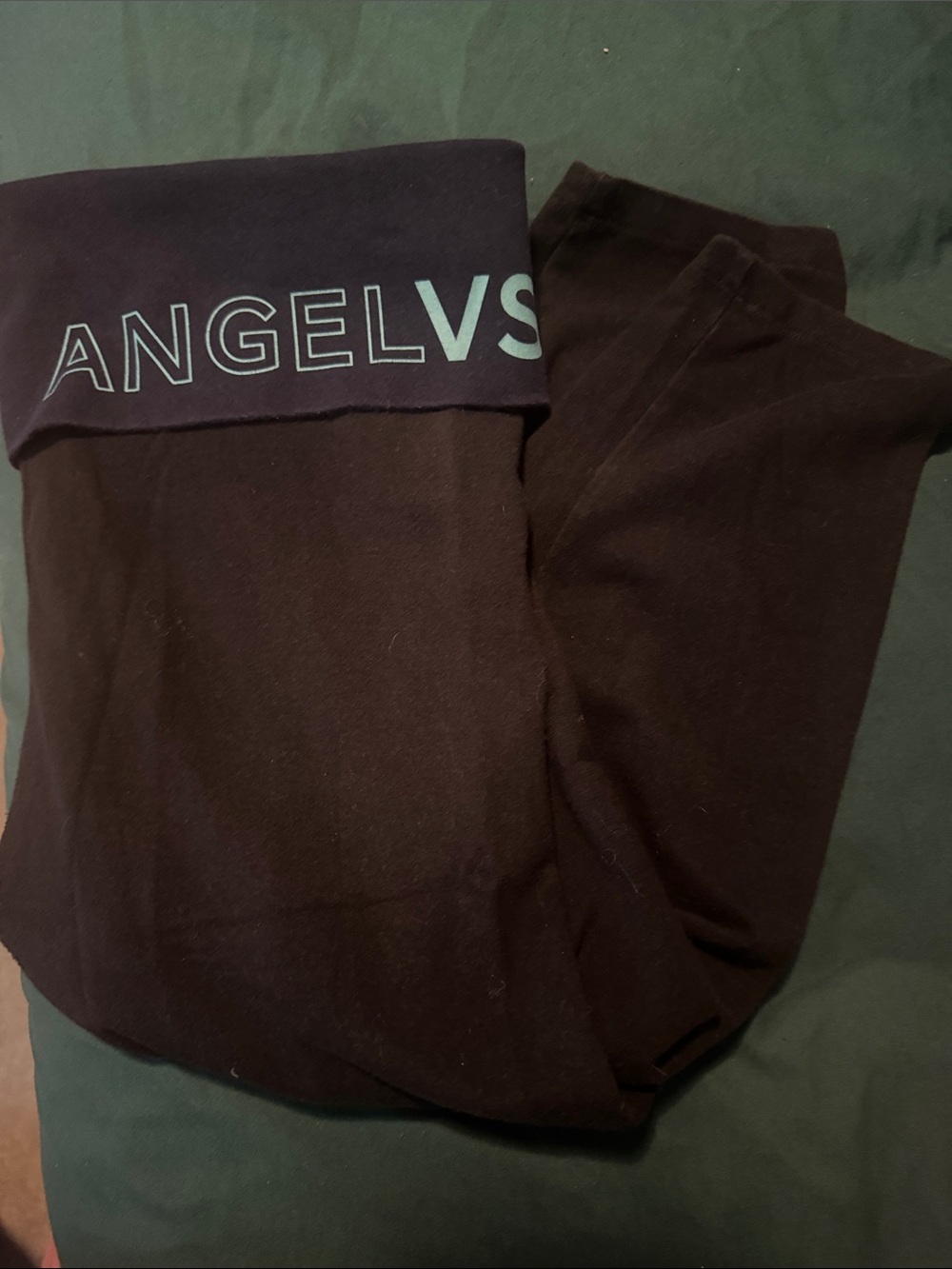 Victoria's Secret Black Fold-Over Waist Leggings with Light Blue Logo